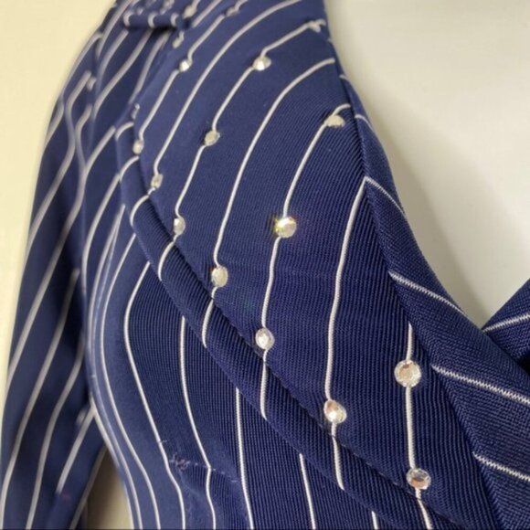 Dance blazer & skirt navy pinstripe w/ rhinestone - Picture 4 of 8